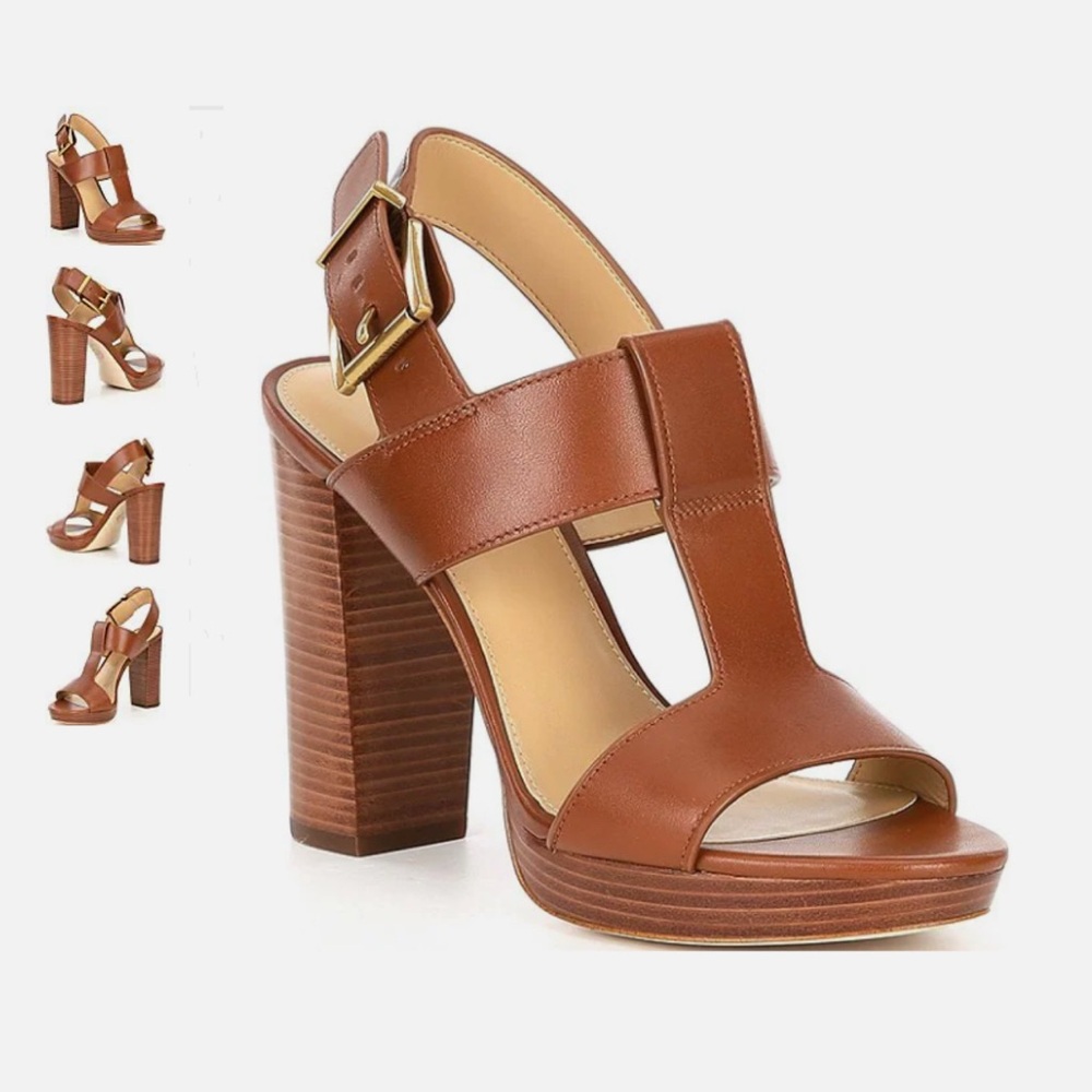Michael Kors Tan Leather Block Heel Sandals